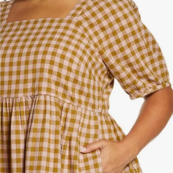 MADEWELL pink gingham plaid seersucker, puff sleeve dress - Picture 4 of 7